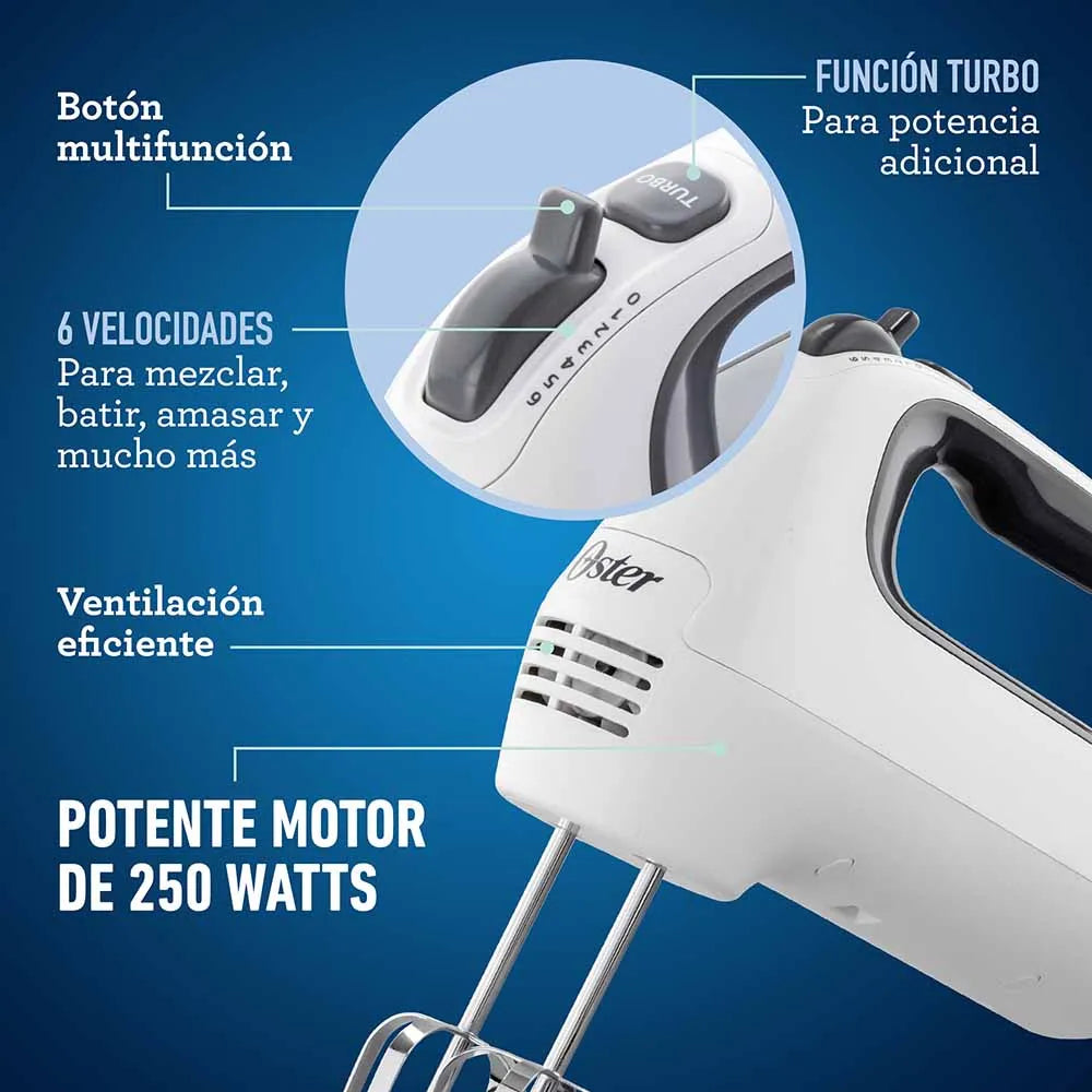 Batidora de mano Oster® blanca 6 velocidades y función turbo FPSTHM3532