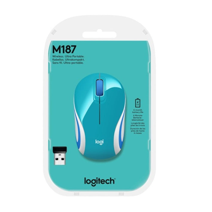 Mouse Inalámbrico Logitech M187 Mini Celeste