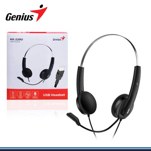 Audífono Genius HS-220U Over-Ear, con Micrófono USB Negro