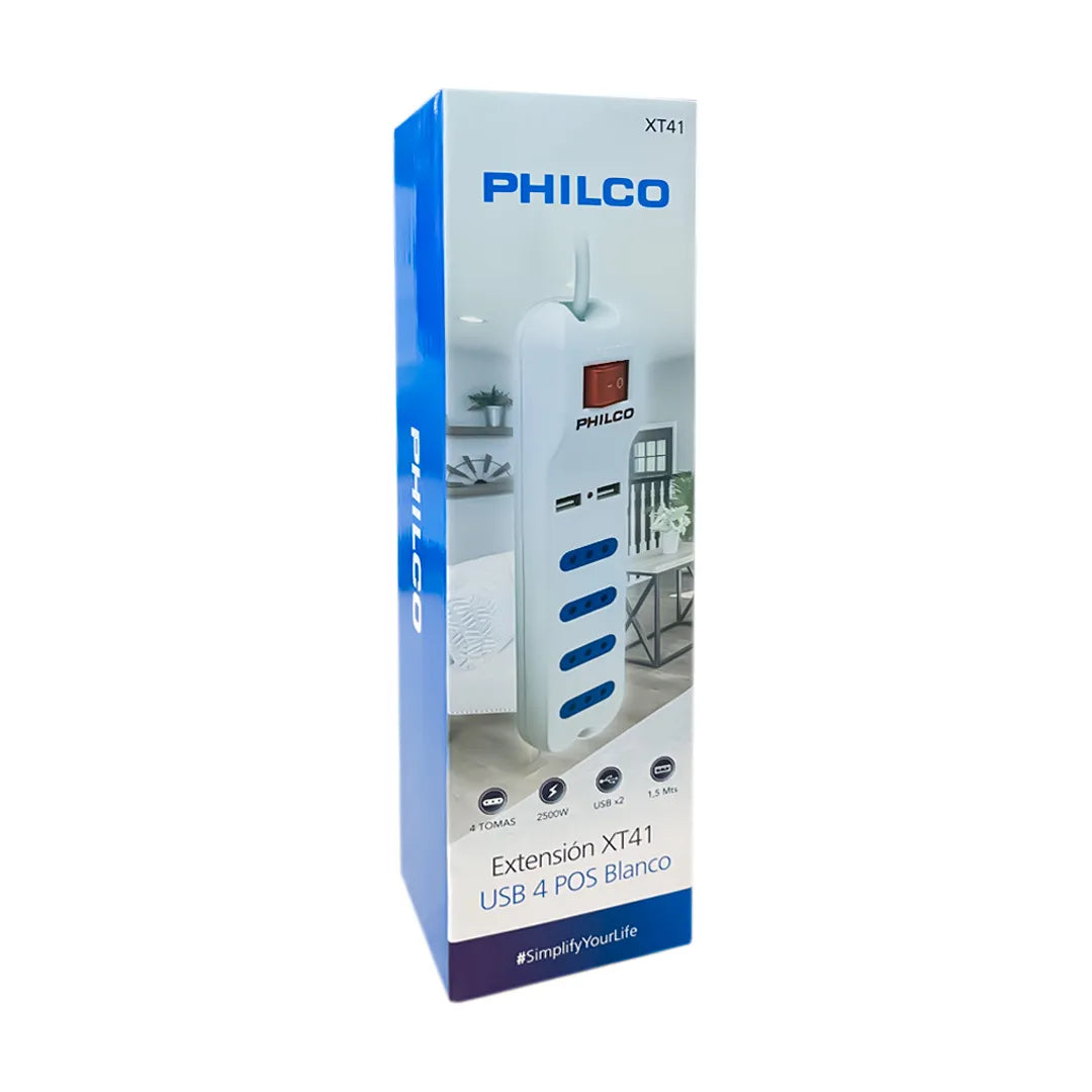 Alargador Philco XT 41 USB 4 Pos Blanco 2500 W USB