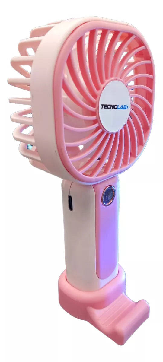 Mini Ventilador Recargable Portátil Rosado Tecnolab