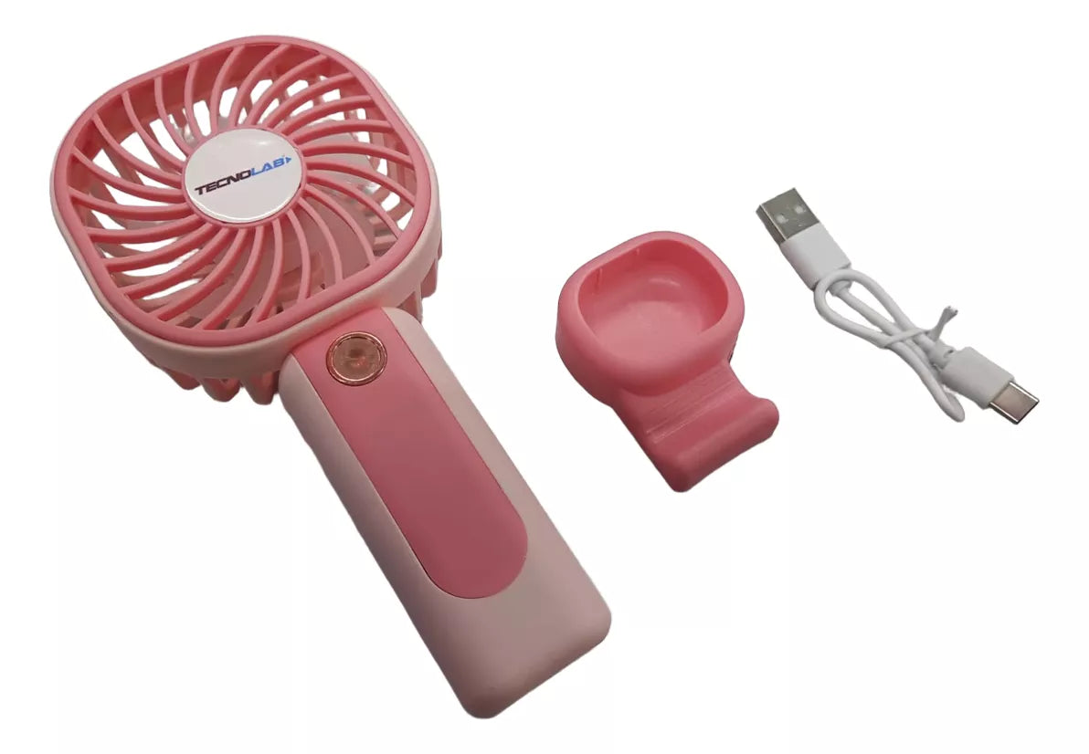 Mini Ventilador Recargable Portátil Rosado Tecnolab