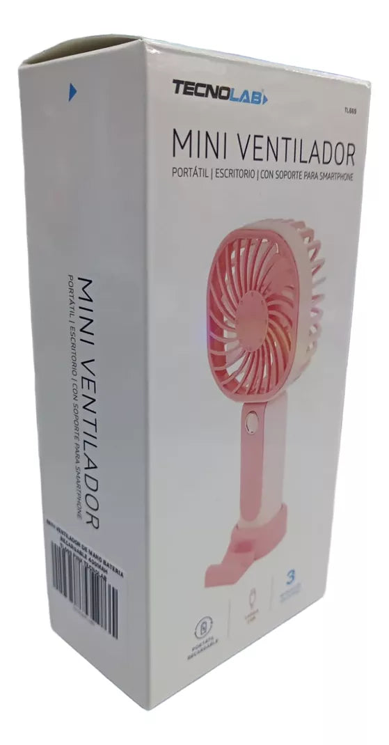 Mini Ventilador Recargable Portátil Rosado Tecnolab