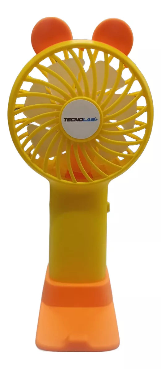 Mini Ventilador Portátil Recargable Con Base Amarillo Tecnolab