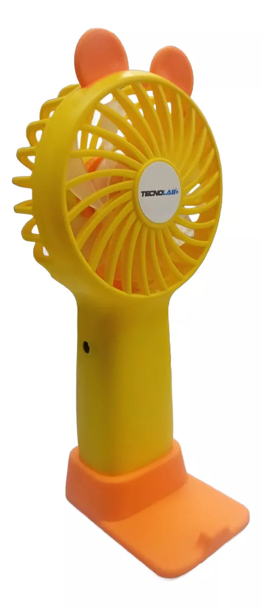 Mini Ventilador Portátil Recargable Con Base Amarillo Tecnolab