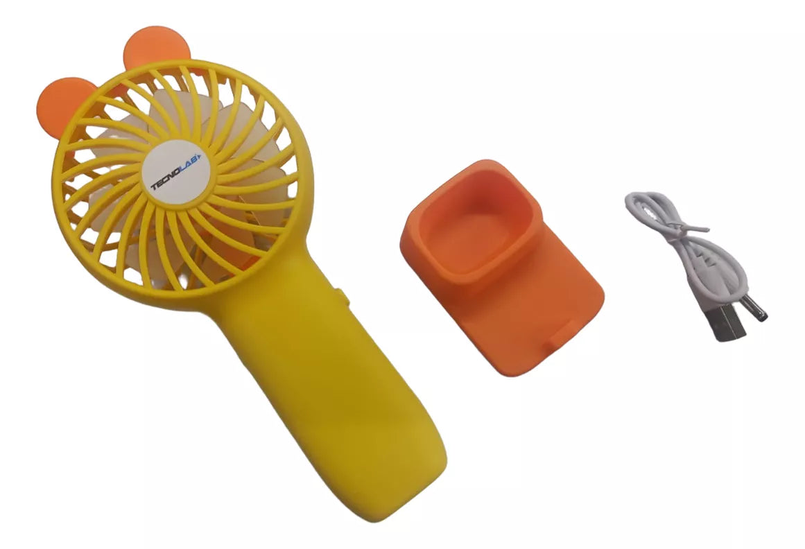 Mini Ventilador Portátil Recargable Con Base Amarillo Tecnolab