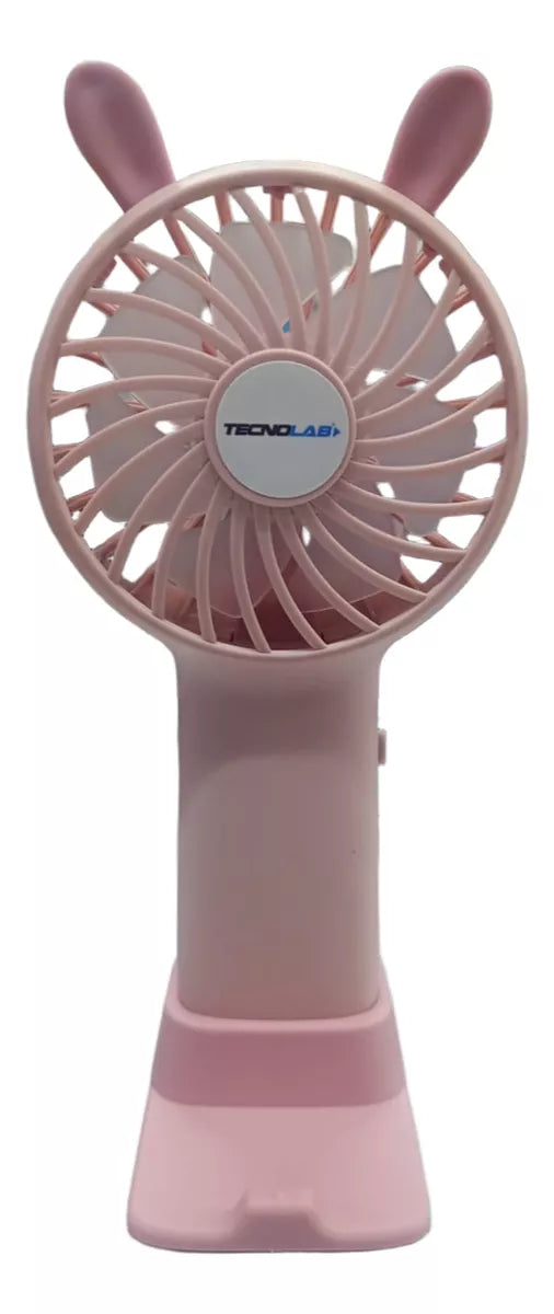 Mini Ventilador Portátil Recargable Con Base Rosado Tecnolab