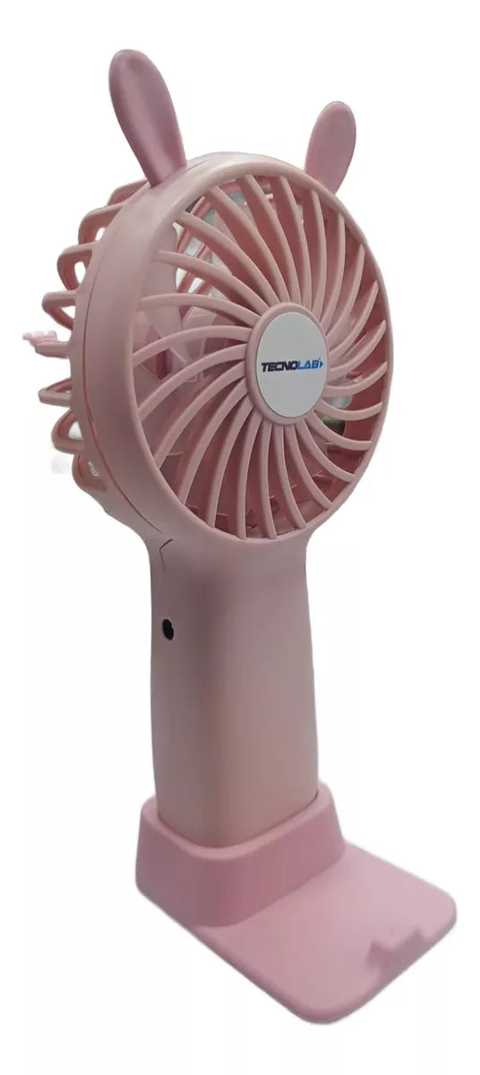 Mini Ventilador Portátil Recargable Con Base Rosado Tecnolab