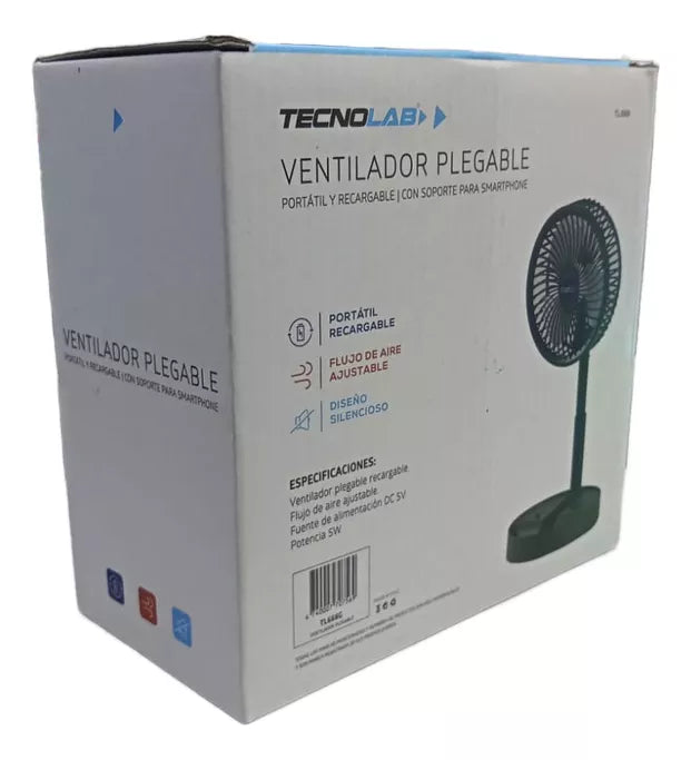 Ventilador Recargable Portátil Usb Plegable Verde Tecnolab