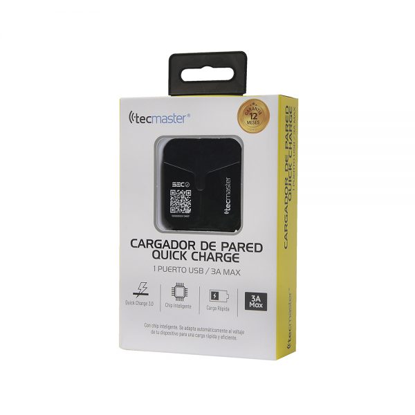 Cargador De Pared Quick Charge  Black Tecmaster