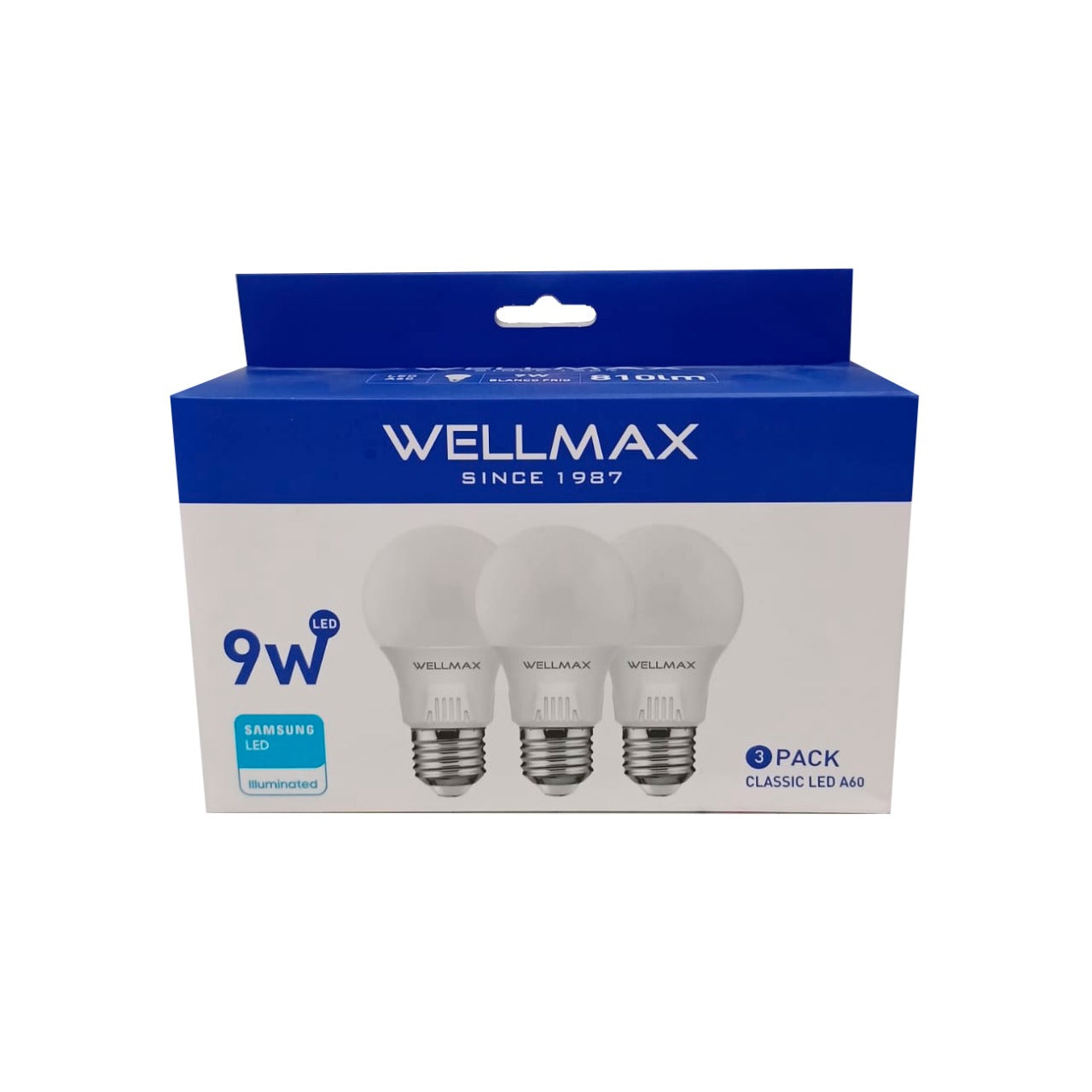 Pack 3 Ampolletas Led Ballet A60 9W Blanco-Frio Wellmax