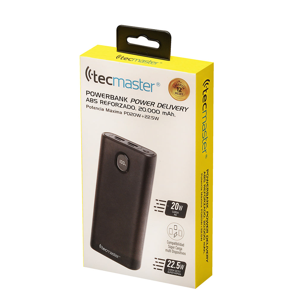 Powerbank PD, ABS Reforzado 20.000 MAH Negro