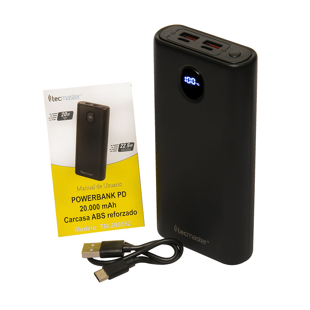 Powerbank PD, ABS Reforzado 20.000 MAH Negro