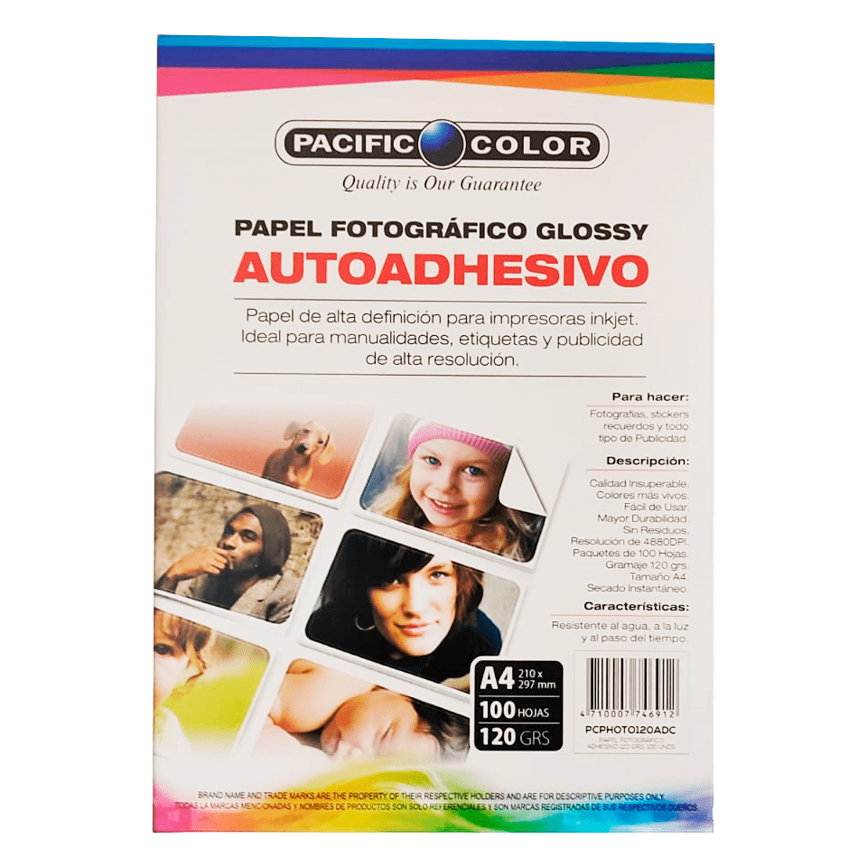 Papel GLossy 120Grs  100 Unidades Adhesivo PCPHOTO120ADC